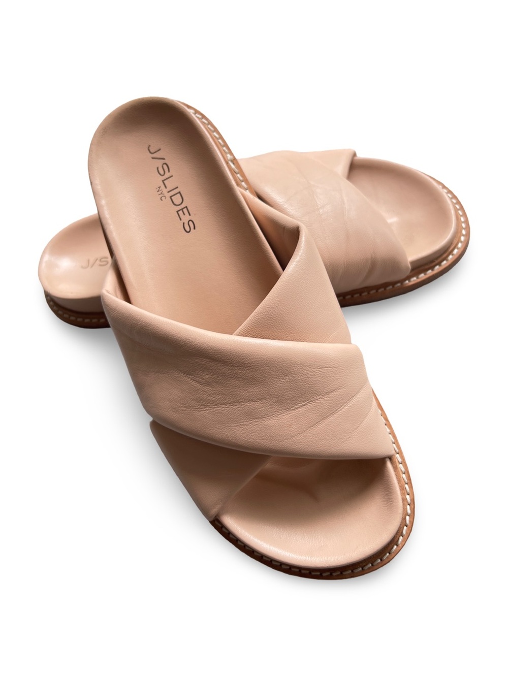 J/Slides Pink-Nude Crisscross Pillow Leather Slide Sandals in 8.5 GUC